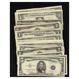 $63 in Red Seal $2, $1 & $5 Silver Cert., etc.