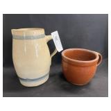 Stoneware Pitcher with Redware Crock