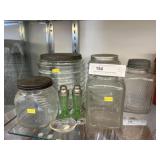 Vintage Glass Kitchen Canisters with Shakers