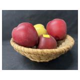 Rye Straw Wooden Bowl with Wooden Apples