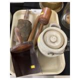Wooden Utensils, Scoops, Storage Crock