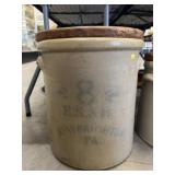 8 Gallon E.S. & B. Straight Sided Storage Crock