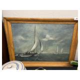 Oil On Canvas of Sailboats