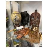 Tribal Wood Carvings, Pipe, Decorative Sphere