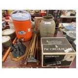 Circular Saw, Water Cooler, Storage Crock