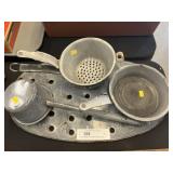 Gray Agateware Pans, Dipper, Strainer, etc.
