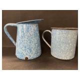 Blue Agateware Pitcher with Mug