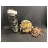 Tribal Wood Carving, Composition Canister, etc.