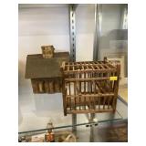Folk Art Cabin with Cage