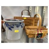 (2) Longaberger Baskets and Salt Glazed Crock