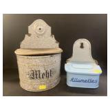 (2) European Enamelware Wall Pockets