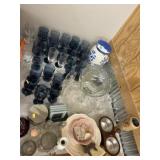 Blue Glass Stemware, Ceramic Canister, Insulators