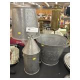 Punched Tin Lantern, Waste Can and Table Light