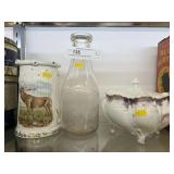 Milk Bottle, Porcelain Vase and Canister