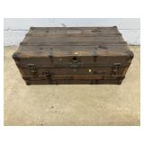 Vintage Flat-Top Steamer Footlocker Trunk