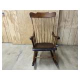 Vintage Plank Seat Spindle-Back Rocking Chair