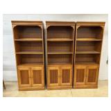 3 Cherry Bookshelves w/ Lower Paneled Doors