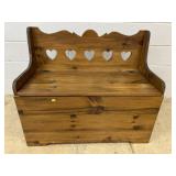 Pine Lift-Lid Storage Bench with Heart Cut-Outs