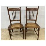 Pair of Vintage Cane Seat Oak Side Chairs