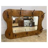 Antique Oak Hanging Beveled-Edge Mirror