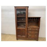 Vintage Oak Side by Side Desk China Cabinet