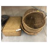 (2) Wicker Woven Baskets with Storage Box