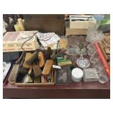 Assorted Brushes, Pattern Glass, and Smoker
