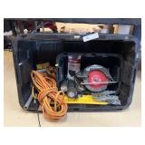Storage Totes w/ Circular Saw, Flashlight, Etc
