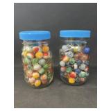 2 Jars of Glass & Agate Swirl Marbles