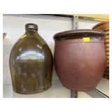 Cowden Stoneware Jug w/ Redware Crock