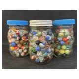 3 Jars of Glass & Agate Swirl Marbles