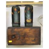 Slide Lid Candle Box with Toleware Candlesticks