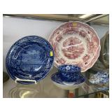 Transferware Plates with Handleless Cup & Saucer
