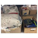 4 Boxes of Shopping Bags, Comforters & Table