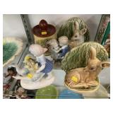 Bookends w/ Porcelain Figurines & Redware Canister
