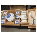 Porcelain Vase w/ Transferware Cups & Saucers