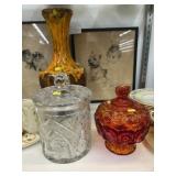 Glass Canisters w/ Pottery Vase