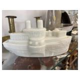 Battleship Milk Glass Covered Dish