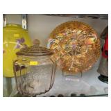Cookie Jars w/ Carnival Glass Plate