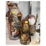 3 Carved Wood Santas