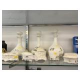 Milk Glass Decanter & Bureau Boxes