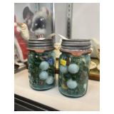 2 Jars of Agate & Glass Marbles