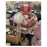 Cranberry Glass Paint Decorated Light