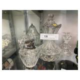 Ptrn. Glass Canisters w/ Candlesticks & Lighter