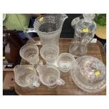 Pattern Glass Water Pitcher Set w/ Decanter Bottle
