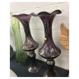 2 Unsigned Art Glass Vases