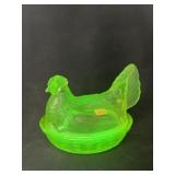 Uranium Glass Hen on Nest