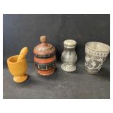Wood Turnings, Metal Engraved Cup, Lantern Form