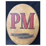 Wooden Oval Plaque Marked PM Ntl. Distillers Prod.