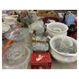 Assortment of Glassware, Ironstone, Tins, Etc.